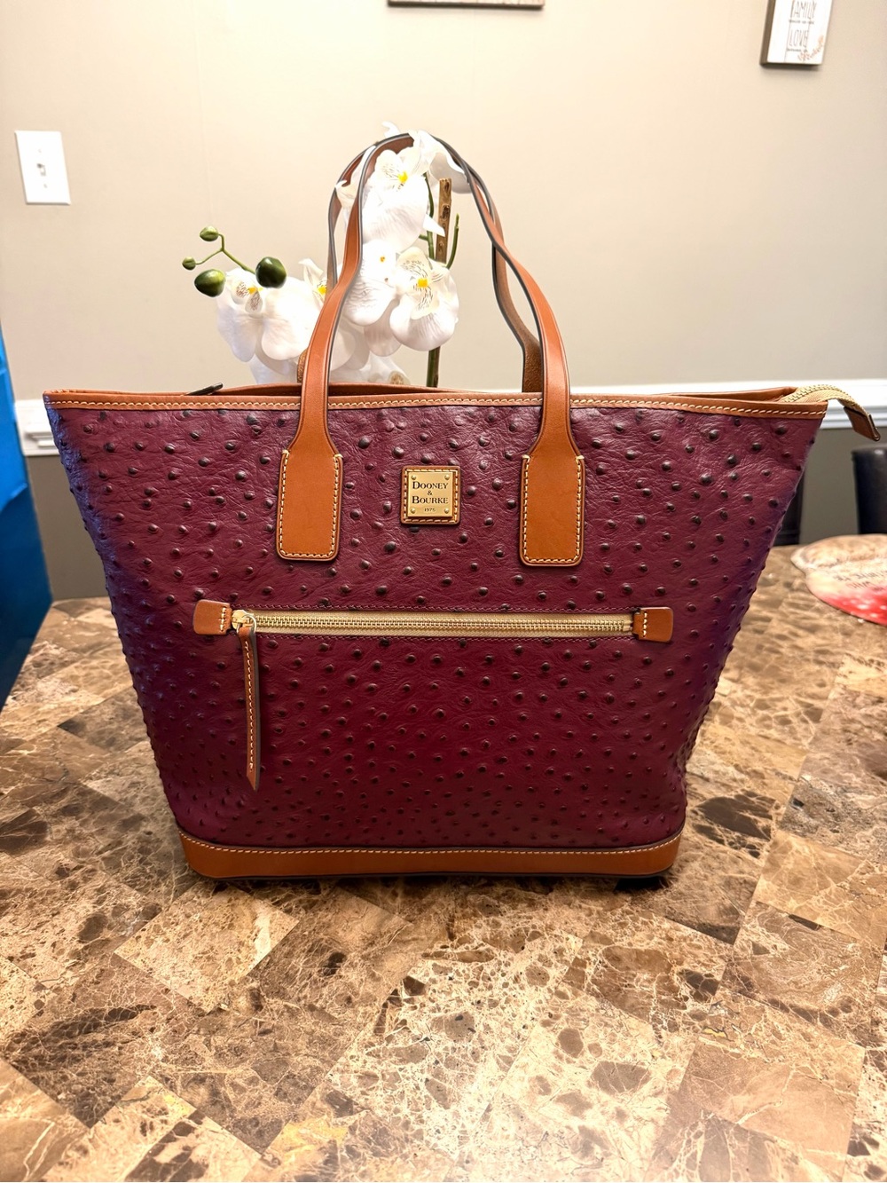 Dooney & Bourke Ostrich Large Tote in Burgundy - Picture 1 of 14